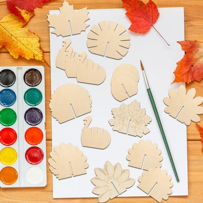 COCHIE DIY 3D Turkey Thanksgiving Wood Crafts to Paint, Paintable Unfinished Wooden Slices for Craft, Fall Cutouts Ornaments for Painting Decorations 24 PCS Formed Into 6 Turkeys - Image 7