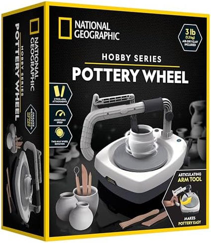 NATIONAL GEOGRAPHIC Hobby Pottery Wheel Kit - 8" Variable Speed Pottery Wheel for Adults & Teens with Innovative Arm Tool, 3 Lb Air Dry Clay & Art Supplies, Crafts for Adults, Craft Kits for Teenagers by BlueMarbleToys