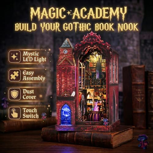 Book Nook Kit for Bookshelf — Arcane Spire Magical Castle 3D Wooden Puzzle, DIY Miniature Dollhouse with LED Lights, Fantasy Book Shelf Insert Decor, Creative Gift for Adults & Teens - Image 3