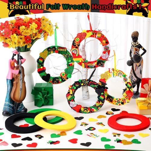 472 Pcs Juneteenth Wreath Craft Kits June 19th DIY Felt Craft African American Wreath Hanging Ornaments with Heart Candle Drum Sticker Decor for June 19th Freedom Independence Day Indoor Outdoor Decor - Image 6