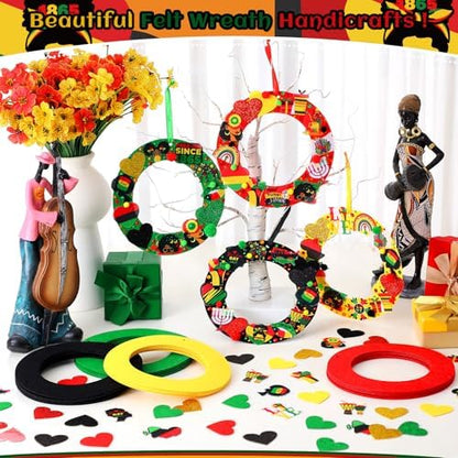 472 Pcs Juneteenth Wreath Craft Kits June 19th DIY Felt Craft African American Wreath Hanging Ornaments with Heart Candle Drum Sticker Decor for June 19th Freedom Independence Day Indoor Outdoor Decor - Image 6