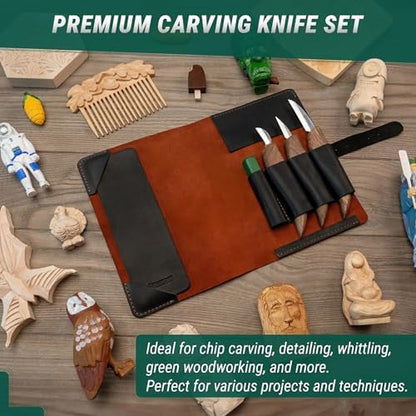 BeaverCraft Wood Carving Knife Set Deluxe S15X - Wood Carving Kit with Detail Chip Knife, Sloyd Roughing Whittling Knives & Leather Strop - Whittling Tools Set with Leather Case for Carvers - Image 2