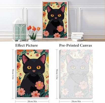 Fountor Framed Paint by Numbers Kit for Adults Beginner 8x12 in, Black Cat - Image 3