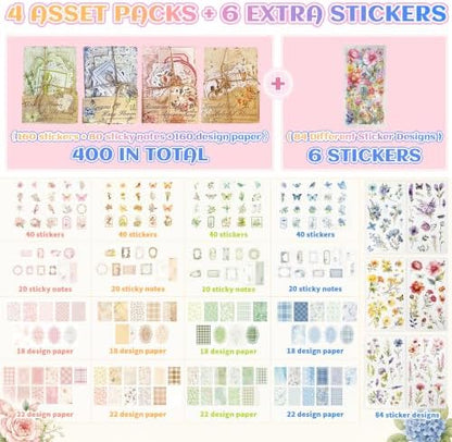 484Pcs Vintage Floral Scrapbook Supplies Kit, Paper & Journaling Stickers - Image 3