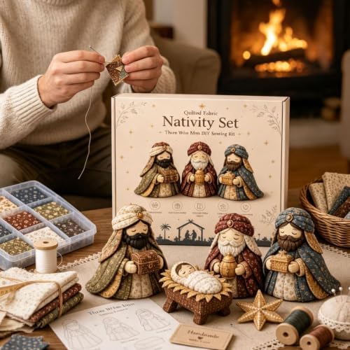 DIY Quilted Fabric Nativity Set Sewing Kit, Detailed Hand-Stitch Holy Family Manger Craft Set, Nativity Ornament Making Project for Home Display & Faith-Based Decor Creation for Adults，Type D - Image 2