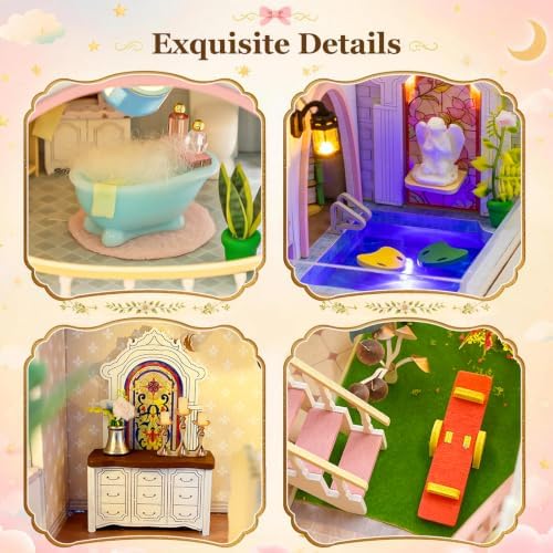 DIY Miniature House Kit, Windsor Castle Tiny 3D Wooden House Making Set for Adults, Dollhouse Bookshelf Decor with Furniture & LED Lights, Christmas Birthday Greenhouse Craft Gift for Friend - Image 4