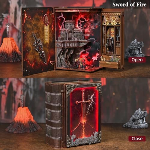 Book Nook Kit, Sword of Fire DIY Miniature Dollhouse Magic Booknook Kit - Image 4