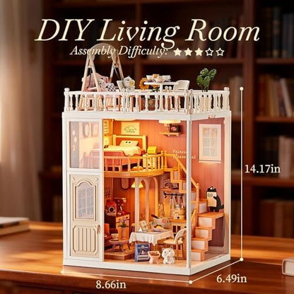 DIY Miniature Loft House Kit for Kids 8+, Cozy Living Room with Balcony - Image 2