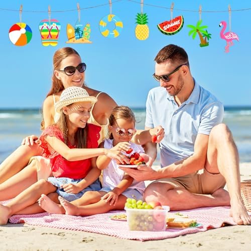 80PCS Wooden Summer Ornaments to Paint, 10 Styles DIY Blank Unfinished Wood Beach Cutouts Ornament for Crafts Hanging Decorations, Watermelon Surfboard Slippers Coconut Tree Home Decorations Gifts - Image 7