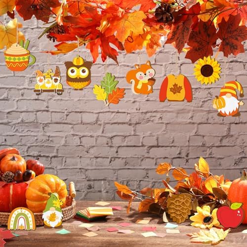 JellyArch 36 Pcs Thanksgiving Fall Wood Crafts Cutouts for Kids & Adults, Autumn Maple Leaf Blank Unfinished Wooden Slices, DIY Paint Ornaments Hanging Home Decorations for Boys Girls School Party - Image 2