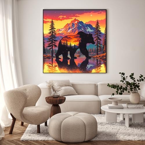 Paint by Numbers Kit for Adults, Sunset Bear Number Painting, 16 x 16 Inch - Image 2