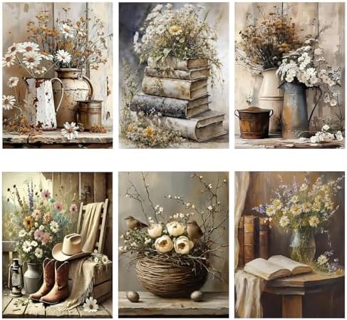 AOSGEDY 6 Pack Paint by Numbers Kit for Adults Beginner, Vintage Flower Adult Paint by Number Kits on Canvas, Flowers DIY Acrylic Oil Painting by Numbers Kits, Perfect for Home Decor 10 X 14 Inch by AOSGEDY