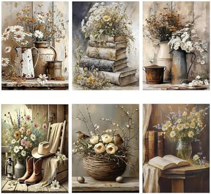AOSGEDY 6 Pack Paint by Numbers Kit for Adults Beginner, Vintage Flower Adult Paint by Number Kits on Canvas, Flowers DIY Acrylic Oil Painting by Numbers Kits, Perfect for Home Decor 10 X 14 Inch by AOSGEDY