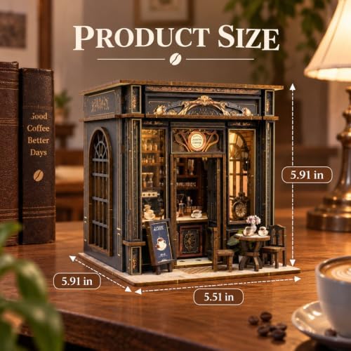 Book Nook Kit Coffee Shop with LED Light, DIY Miniature House Kit - Image 2