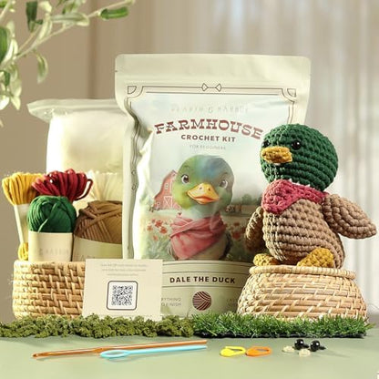 Amigurumi Crochet Kit for Beginners Adults and Kids, Learn to Crochet Kits for Adults Beginner with Easy Yarn, Stuffed Crochet Animal Kit with Step-by-Step Video Tutorials - Dale the Duck by HearthHarbor