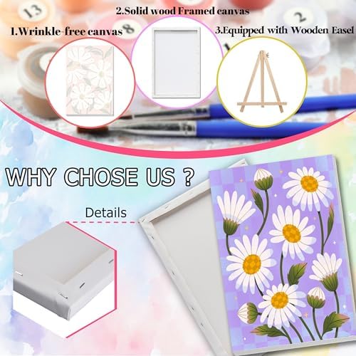 Ycydilirab 4 Pack Flowers Paint by Numbers Kit for Adults with Framed Wooden Easel - Flower Adult Paint by Number,Paint by Number Canvas for Adults Gifts Home Wall Decor 8×12 inch - Image 6