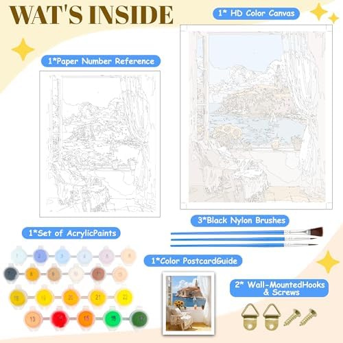 Paint by Numbers Kit for Adults Beginners, Mountain Adult Paint by Numbers on 20" Lx16 W Canvas for Painting Kits for Adults in Colorful Box，For Gift Home Wall Decor Without Frame (seaside town) - Image 4