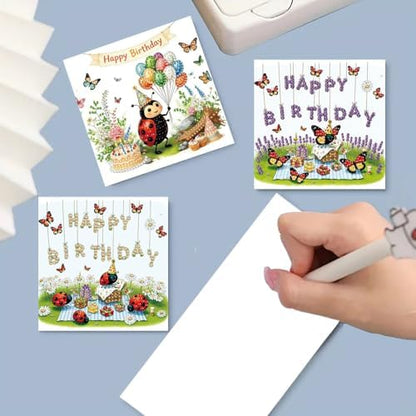 6Pcs Folding Greeting Card Diamond Art Painting Thank You Blessing Cards with White Envelope Rhinestones Painted Making Kits for Adults DIY Craft Holiday Gift-Insect - Image 4