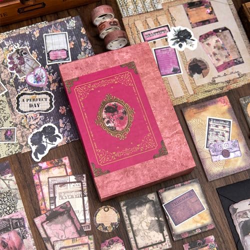 Diuhofart Vintage Scrapbooking Supplies Kit, 185pcs Junk Journal Kit with Scrapbook Paper A6 Aesthetic Notebook, Scrapbook Kit, Art Craft DIY Gift for Adult Women - Image 4