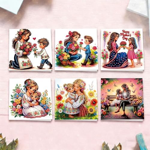 6Pcs Greeting Card DIY Diamond Art Painting Greeting Cards Special Shaped Holiday Blessing Folding Card Kit with Envelopes Arts Crafts for Birthday Festival-Mother01 - Image 5