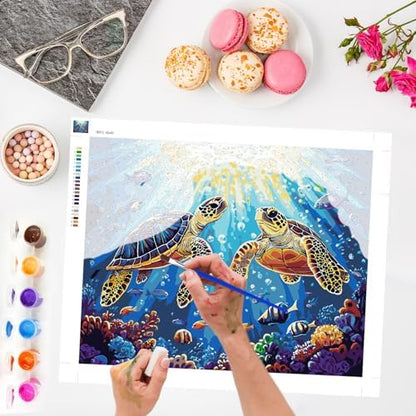 Lxmsja Two Turtles Paint by Numbers Kit for Adults, Ocean Fish Acrylic Paint by Numbers for Adults Beginner, DIY Craft Supplies Oil Painting Kits for Home Wall Decor 20x16 inch (No Frame) - Image 2