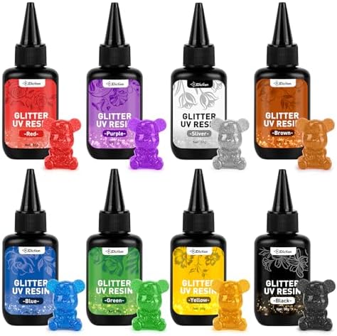 JDiction Glitter Colored UV Resin, 8 Colors Hard Resin for Jewelry Making by JDiction