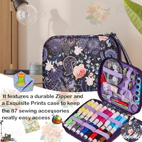 Purple Cute Travel Sewing Kit with 87PCS Hand Sewing Accessories - Image 5