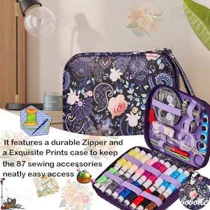 Purple Cute Travel Sewing Kit with 87PCS Hand Sewing Accessories - Image 5