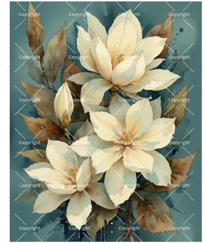 Botanical Painting Paint by Numbers Kit for Adults - DIY Cream Magnolia Flowers and Leaves Painting on Canvas 16x20 Inches, Acrylic Paint Set, Suitable for Beginners, Art for Home Decoration or Gifts by Unknown