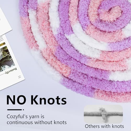 Cozyful Chunky Yarn for Hand Knitting - #10 Chunky Chenille Blanket Yarn, Jumbo Big Thick Chunky Yarns for Crocheting, Tie Dye Bulky Knit Yarns, 8 Skein (20 yds 8 oz Each Skein), Purple&Pink&White - Image 4