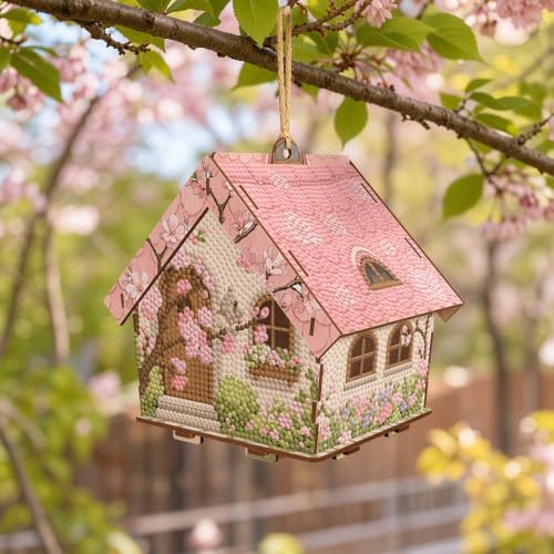 FRANDEK DIY Wooden House Diamond Art Painting Kit for Adults Home (Pink - Image 2