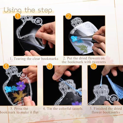 TaoBary 161 Pcs Transparent Dried Flower Bookmarks DIY Kit, Cute - Image 3