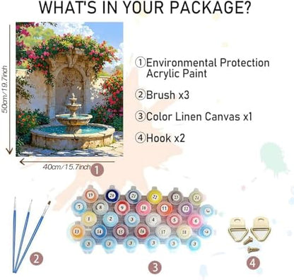 MBNTJHT Landscape Paint by Numbers Kit for Adults Beginner,DIY Fountain and Flowers Paint by Number Kits on Canvas,Unframed Watercolor Art Painting Kit Crafts for Home Wall Decor 16X20 Inch. - Image 2