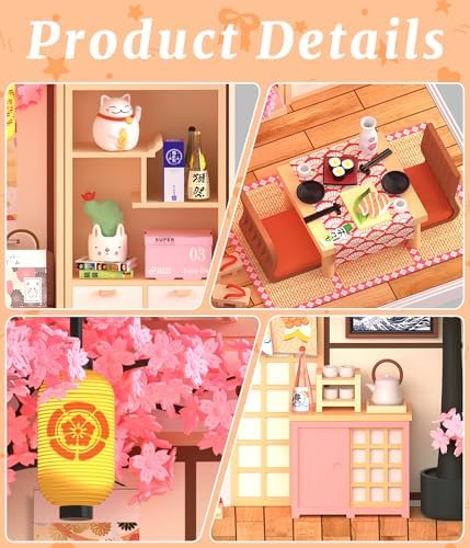 Sakura Izakaya Miniature House Kit, DIY Japan Street Style Dollhouse Kits with LED Light & Mini Furniture, Creative Gift for Women Teens Who Love Cherry Blossom Decor - Image 3
