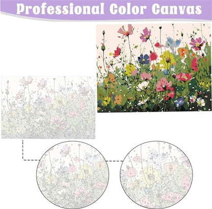 MaiMMaledy Paint by Numbers Kit for Adults Beginners 8Wx12L inch Canvas Pictures with Framed Drawing Painting Works with Wooden Triangle Easel Acrylic Pigment Flower - Image 3