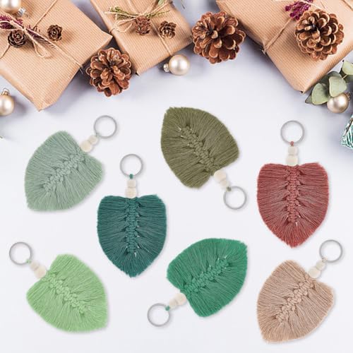 FREEBLOSS 10 Set DIY Macrame Leaf Keychain Kit for Beginners Macrame Leaf Hanging Ornament Boho Keychain Making Kit with Enough Cotton Cord - Image 5