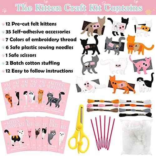 CiyvoLyeen Cat Sewing Kit for Kids –Ages 7 8 9 10 11 12 Kitten Plush Toys Arts & Crafts Set for Beginners, Learn to Sew Gifts Idea for Girls & Boys, Felt 12PCS - Image 4