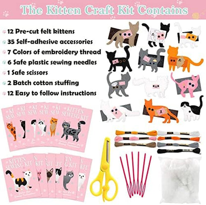 CiyvoLyeen Cat Sewing Kit for Kids –Ages 7 8 9 10 11 12 Kitten Plush Toys Arts & Crafts Set for Beginners, Learn to Sew Gifts Idea for Girls & Boys, Felt 12PCS - Image 4