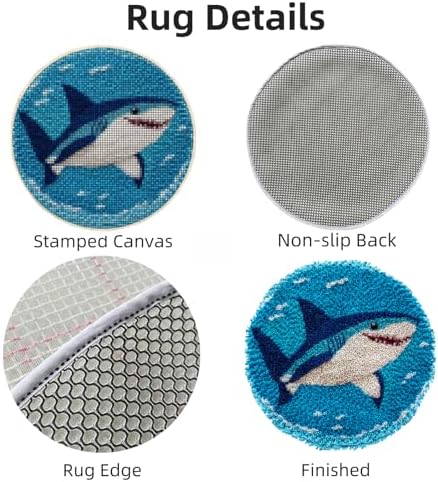 Latch Hook Rug Kit Cute Sea Shark Easy for Beginners Round Shape Carpet Crochet Yarn Craft Mini Rug DIY Hook and Latch Little Tapestry for Home Decor 30x30cm-1 - Image 3
