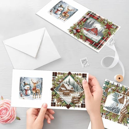 6pcs Christmas Diamond Painting Greeting Card with envelopes, DIY Santa Claus and snow house Diamond Art Greeting Card for Blessing and Wish Special Shaped Arts Crafts for Birthday Thanksgiving Day - Image 7