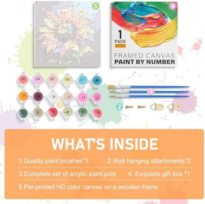Offito Framed Paint by Numbers Kit for Adults Beginners, Colorful Sunflower - Image 6
