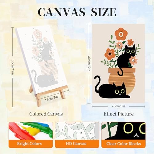4 Pack Paint by Numbers Kit for Adults with Frame, Black Cat & Green Plant - Image 2