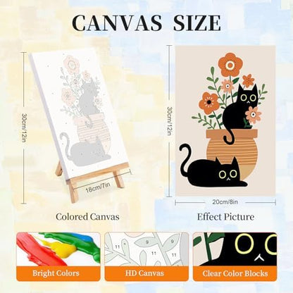 4 Pack Paint by Numbers Kit for Adults with Frame, Black Cat & Green Plant - Image 2