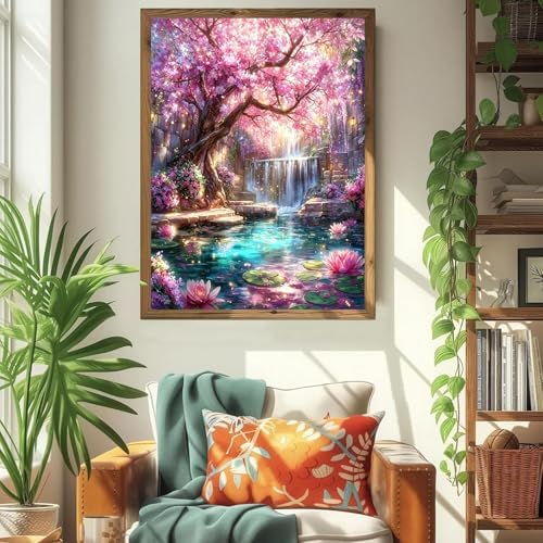 ICYANART Dream Tree Paint by Numbers Kit for Adults, Fantasy Waterfall Pink - Image 2