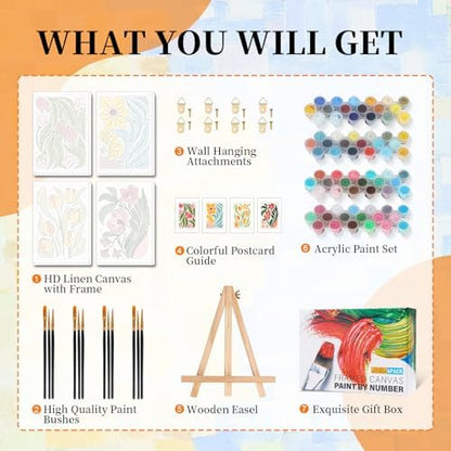 Okarina 4 Pack Paint by Numbers Kit for Adults with Frame, Easy Flower - Image 6