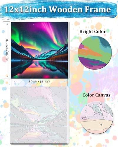 TOCARE Framed Paint by Numbers Kit for Adults Beginners,12x12inch Easy Aurora Paint by Number with Frame,Northern Lights Paint by Numbers Framed Canvas(Without Easel) - Image 2