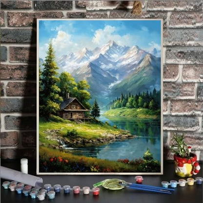 Mountain Paint By Numbers Kit For Adults Landscape Adult Paint By Number Kits Canvas Painting Kit For Beginner Adults' Paint-By-Number Kits Oil Painting Kits For Gift Home Wall Decor 16x20 Inch - Image 2