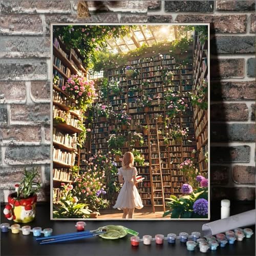 Book Paint by Numbers Kit for Adults Beginner Flowers Oil Painting Kit Adult Paint by Number Kits on Canvas DIY Painting by Numbers for Beginners Book Lover Gifts Home Wall Decor 16x20 Inch - Image 2
