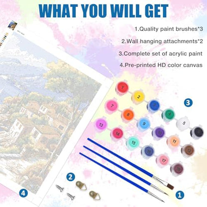 Lxmsja Mediterranean Coast Paint by Numbers Kit for Adults, Boats Acrylic Paint by Numbers for Adults Beginner, DIY Craft Supplies Oil Painting Kits for Home Wall Decor 16x20 inch (No Frame) - Image 5