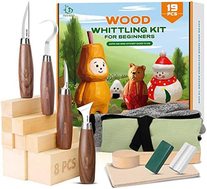 IMYMEE Wood Whittling Kit for Beginners-Complete Whittling Set with 4pcs Wood Carving Knives & 8pcs Basswood Wood Blocks-Perfect Wood Carving Kit Set-Includes Wood Carving Tools for Adults and Kids by IMYMEE
